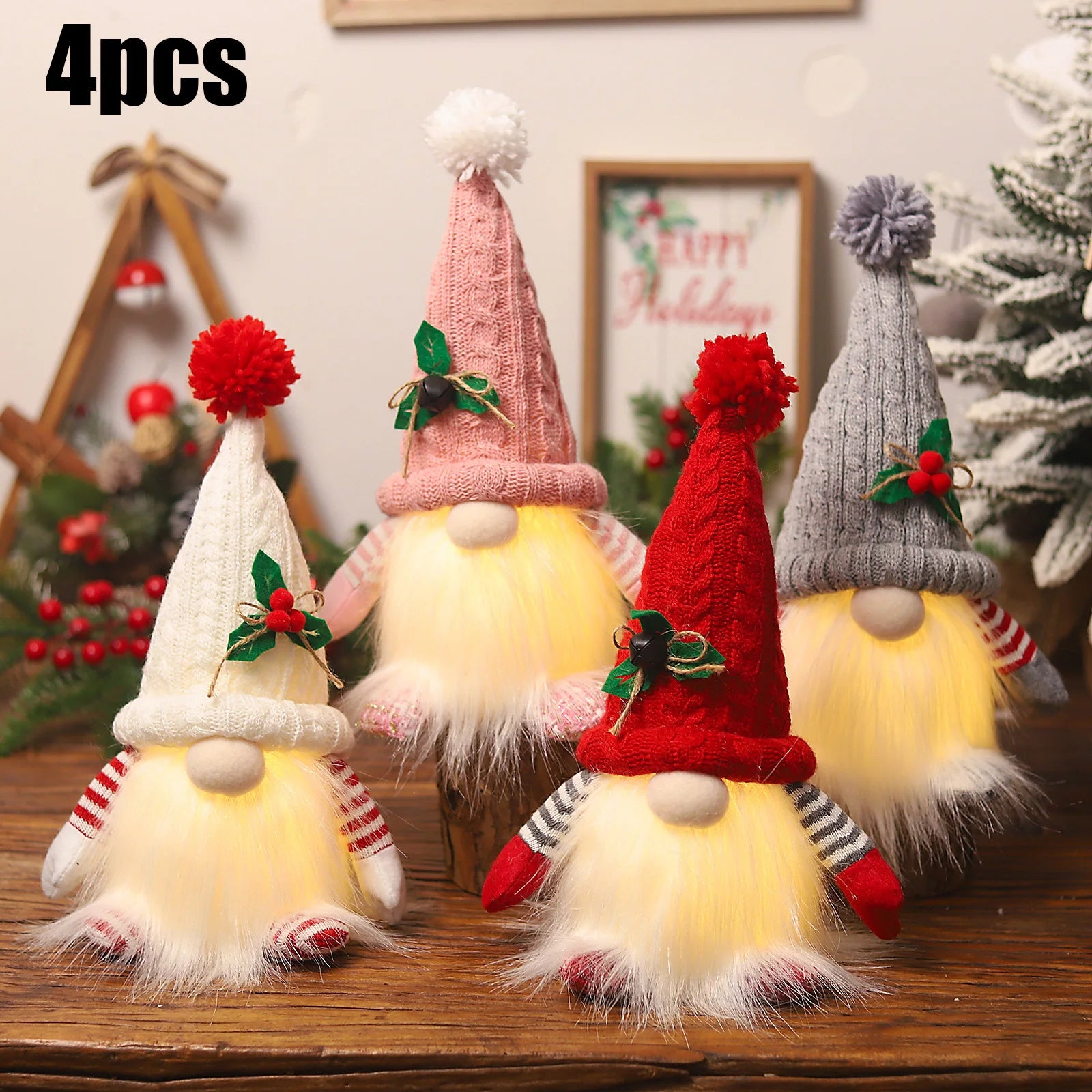 1~4pcs 2025 Christmas Doll Elf Knitted Gnome with Led Night Light Christmas Decorations for Home Xmas Navidad New Year 2025 Gift