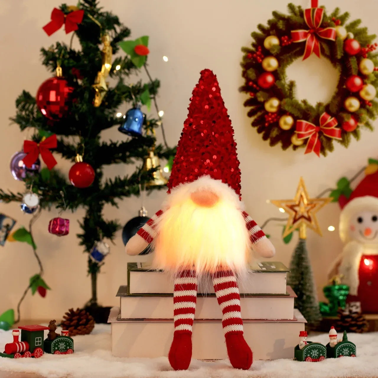 1~4pcs 2025 Christmas Doll Elf Knitted Gnome with Led Night Light Christmas Decorations for Home Xmas Navidad New Year 2025 Gift