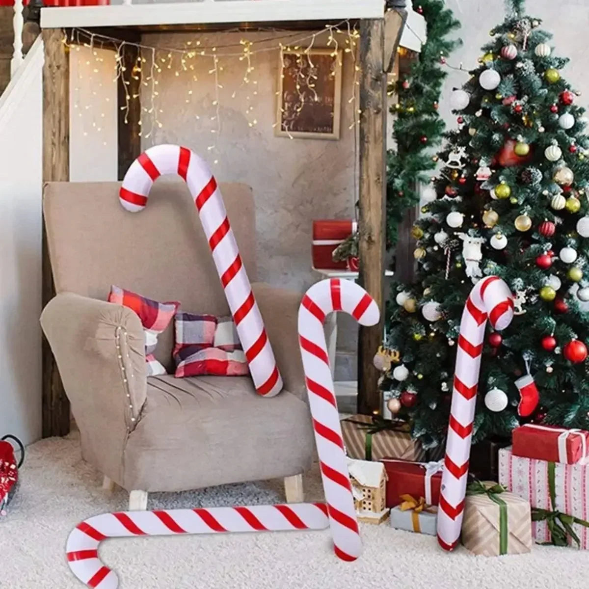Xmas Candy Cane Stick Christmas Candy Cane Stick Inflatable Balloon 2025 Christmas Decoration Xmas Decorations For Home 10/1PCS