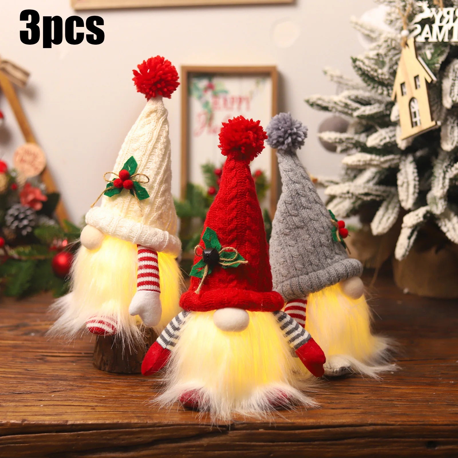 1~4pcs 2025 Christmas Doll Elf Knitted Gnome with Led Night Light Christmas Decorations for Home Xmas Navidad New Year 2025 Gift