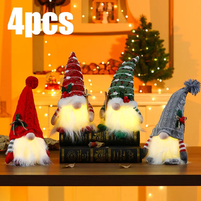 1~4pcs 2025 Christmas Doll Elf Knitted Gnome with Led Night Light Christmas Decorations for Home Xmas Navidad New Year 2025 Gift