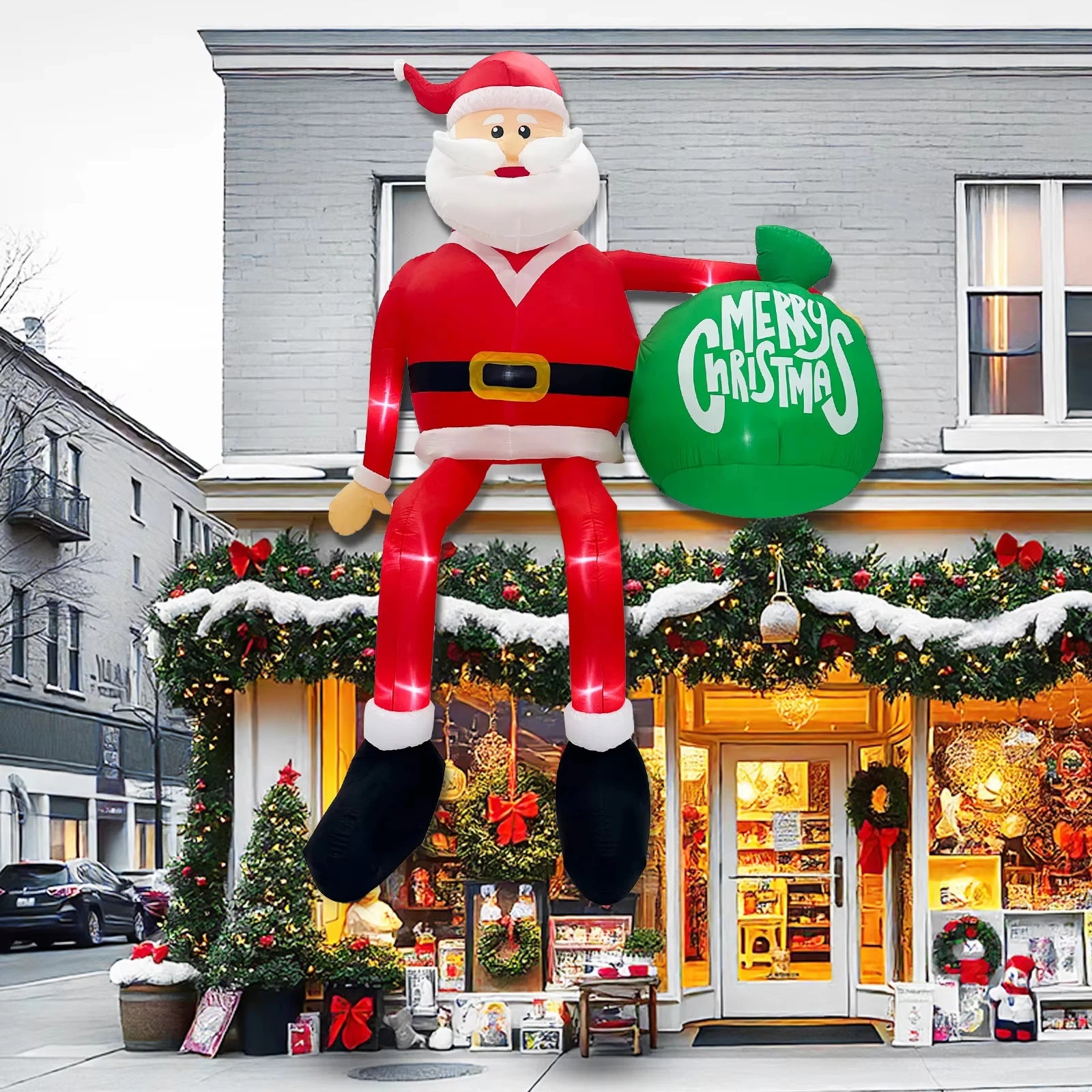 2025 Christmas Inflatables Glowing Climbing Santa Claus with LED Outdoor Home Cafe Decoration Party Yard Xmas Decor