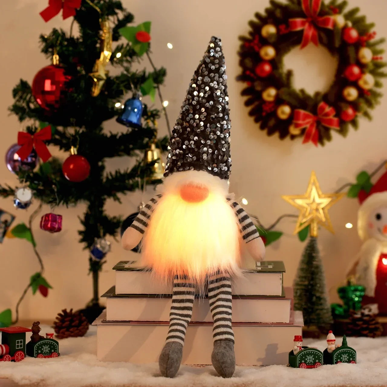 1~4pcs 2025 Christmas Doll Elf Knitted Gnome with Led Night Light Christmas Decorations for Home Xmas Navidad New Year 2025 Gift