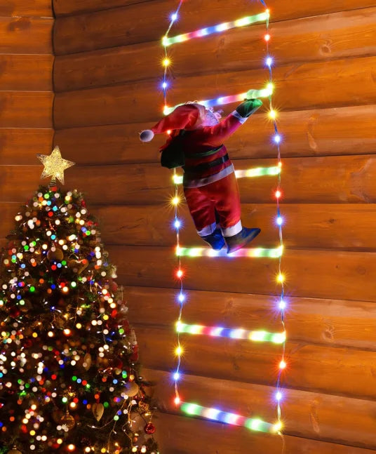 Santa Climbing Ladder Christmas Light LED Decoration with 8 Modes- USB powered