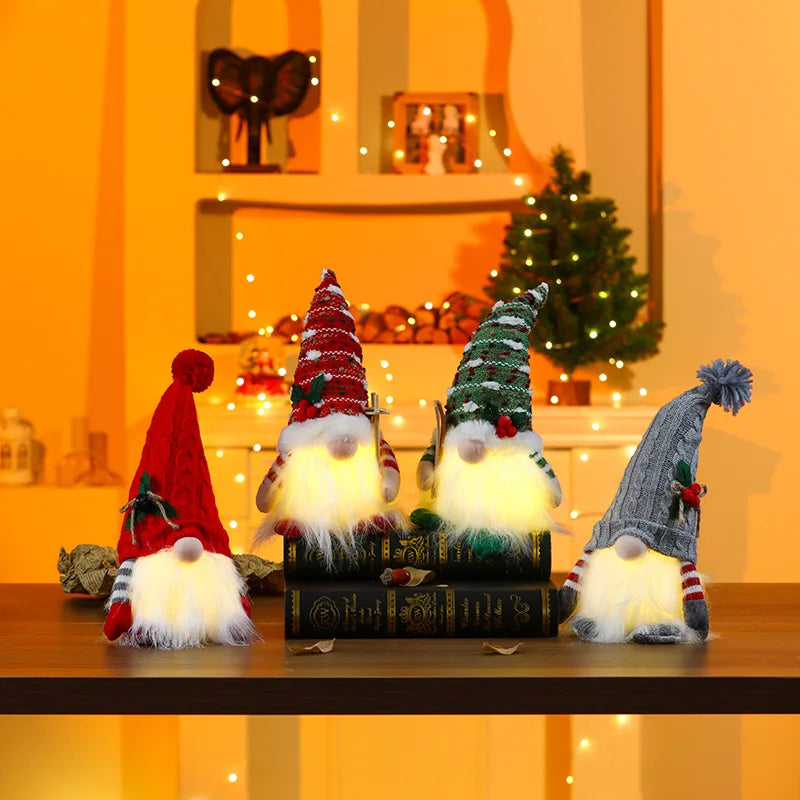 1~4pcs 2025 Christmas Doll Elf Knitted Gnome with Led Night Light Christmas Decorations for Home Xmas Navidad New Year 2025 Gift