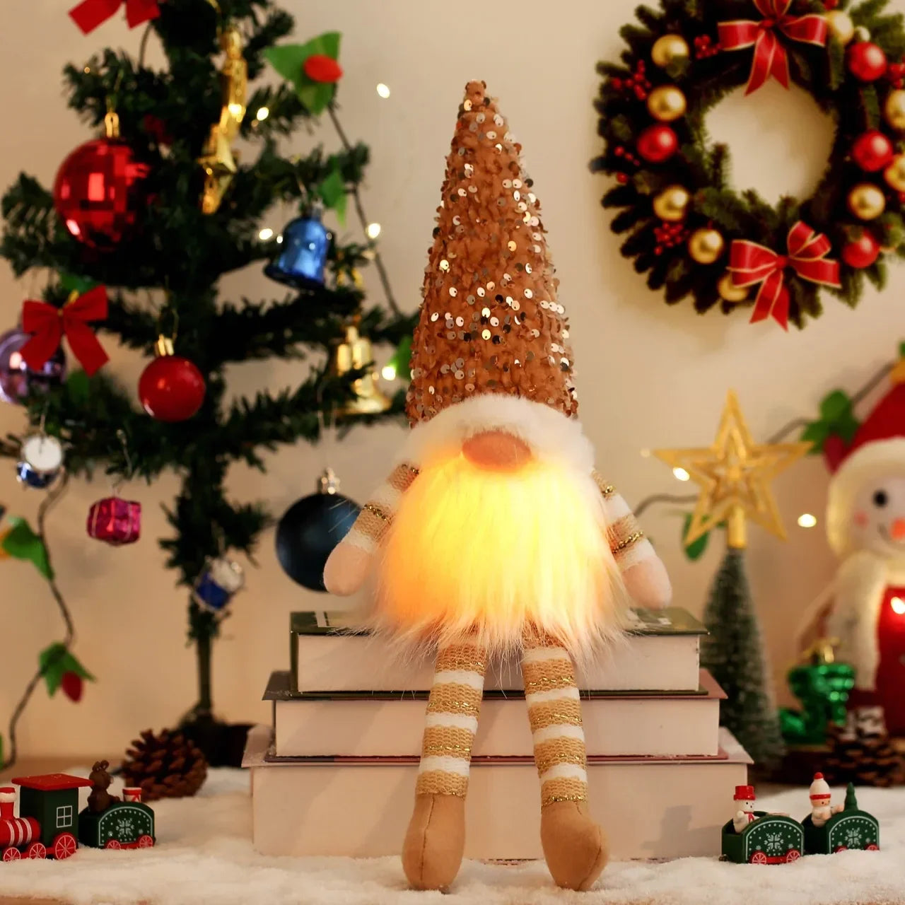 1~4pcs 2025 Christmas Doll Elf Knitted Gnome with Led Night Light Christmas Decorations for Home Xmas Navidad New Year 2025 Gift